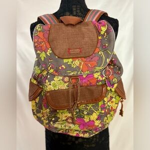Sakroots Women's Floral Backpack - Brown, Pink, and Yellow